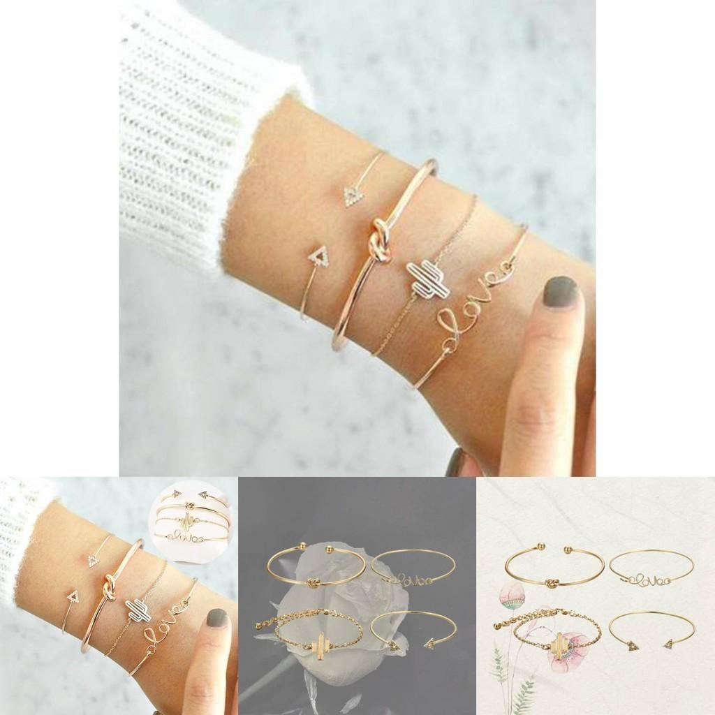 Retro Cactus Knot 4-piece Bracelet Set Geometric Diamond Bracelet