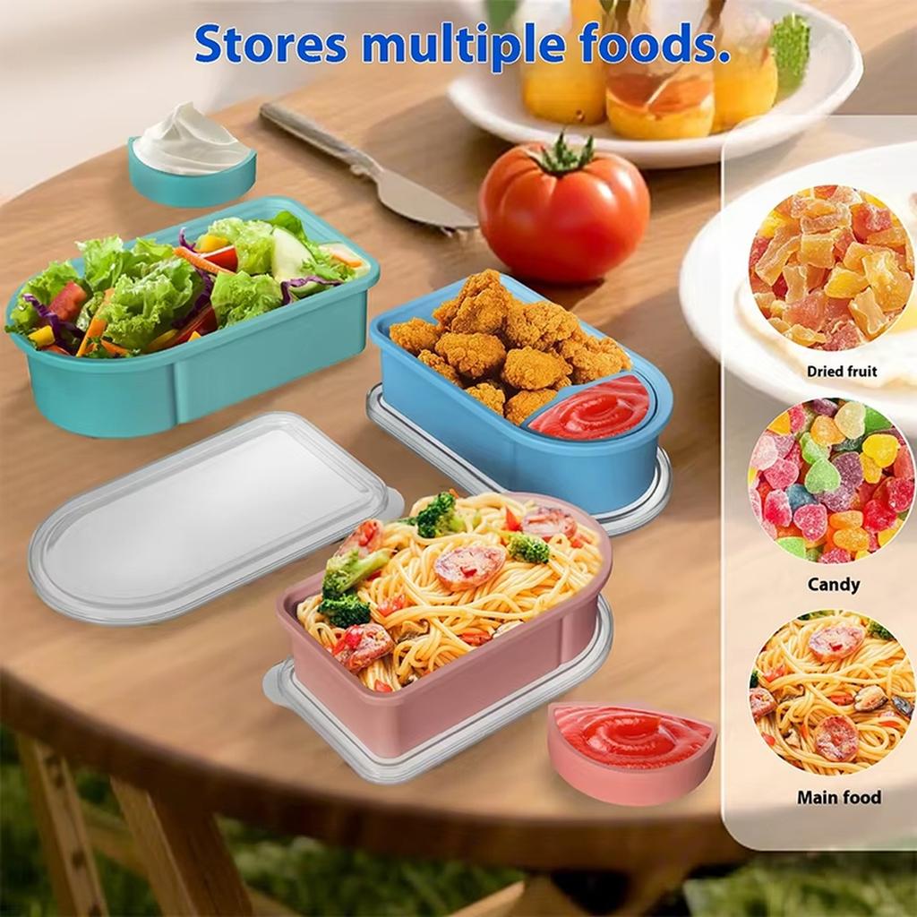Portable Dual-Compartment Sauce Container Food Grade Silicone Sealed Large Capacity Condiment Box with Lid for Storage and Freshness