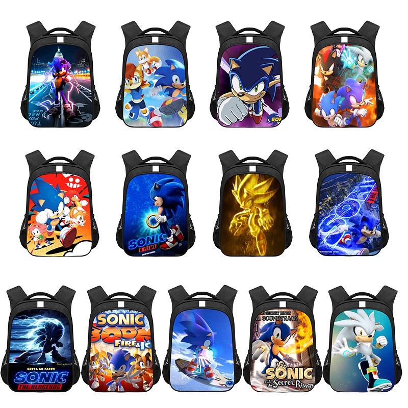 Sonic Cartoon Kids Backpack Durable Polyester Material 20-35l Capacity Zipper Closure Cushioned Shoulder Straps 44*30.5*16cm