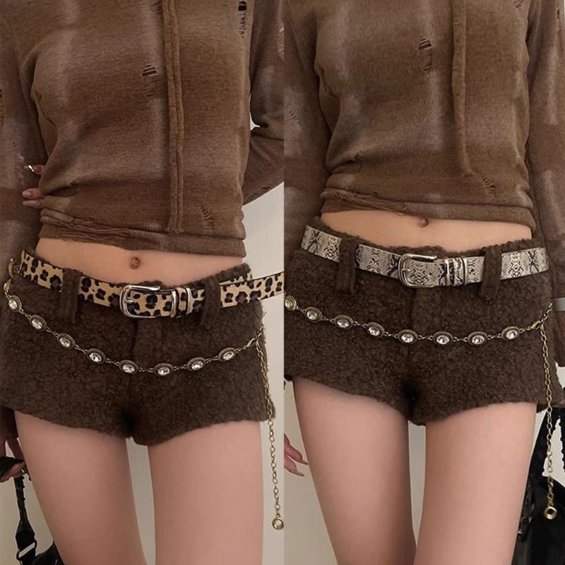 Modern Skinny Belt Jeans Waistband Snakeskin Style Leopard Print Belt Waistband for Street Player Country Girls