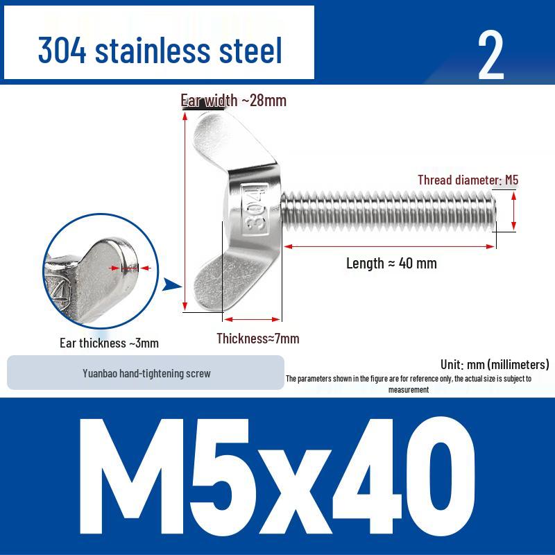 304 Stainless Steel Butterfly Weld Screw Yuanbao Hand-Tight Horn Bolt M3-M16