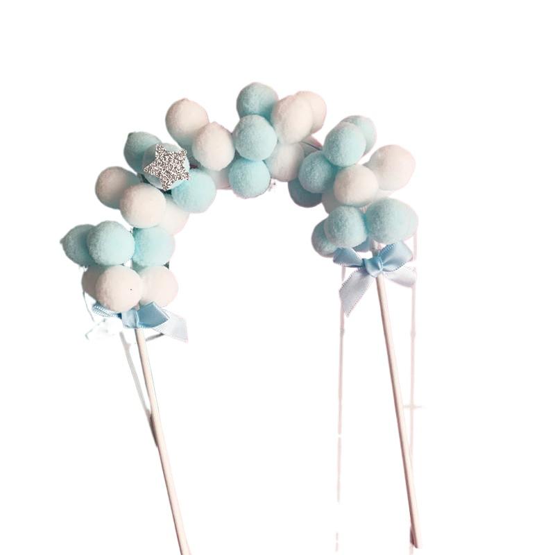 Pink Blue Soft Pompom Cloud Cake Topper Baby Shower Birthday DIY Cake Top Flags Decoration Festival Party Supplies.