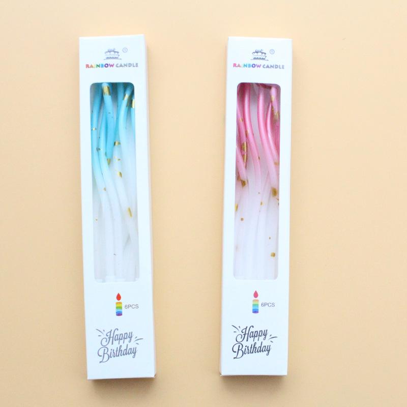 Birthday Cake Curve Gradient Candles Creative Party Party Box Set of 6 Curved Baking Decoration Candles