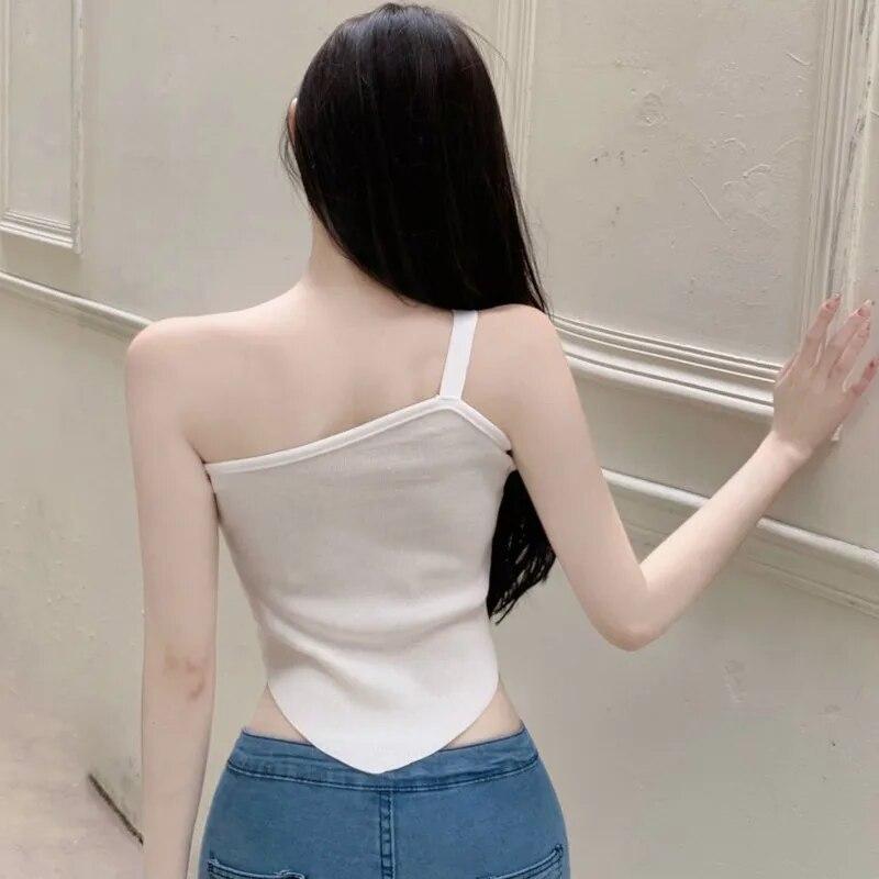 Women Irregular Crop Tank Top Summer Beach Casual Workout Tank Top Solid Color Comfortable Breathable Slim Fit Sleeveless T-Shirts