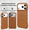 For Magsafe Ostrich Genuine Leather Case For iphone 17 Pro Max Air 17e 16 16e 15 14 Plus 13 Mini 12 11 Back Cover Cases Coque