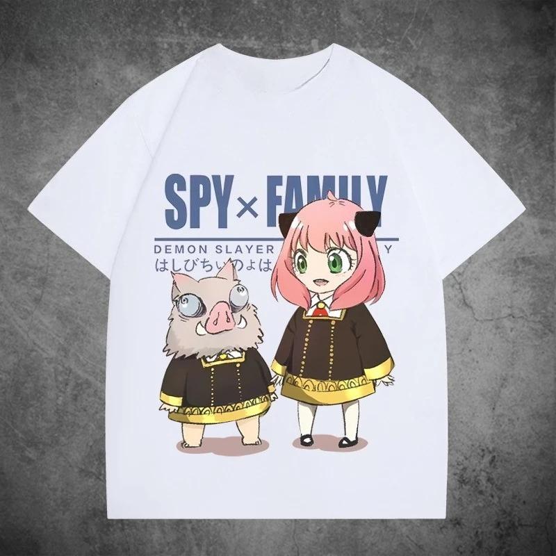 Spy x Family × Demon Slayer Anya & Inosuke Crossover Parody Graphic T-Shirt White Unisex Casual Anime Streetwear T-shirt 4XL