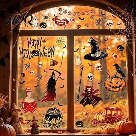 Spooky Party Decorations for Home 9PCS Halloween Static Window Stickers Gothic Silhouette Decals Reusable Indoor Outdoor Decorative Scenes
