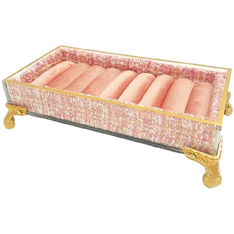 

Modern Fabric Covered Acrylic Jewelry Display Tray For Earrings Rings Decorative Women Accessories Storage Stand 1