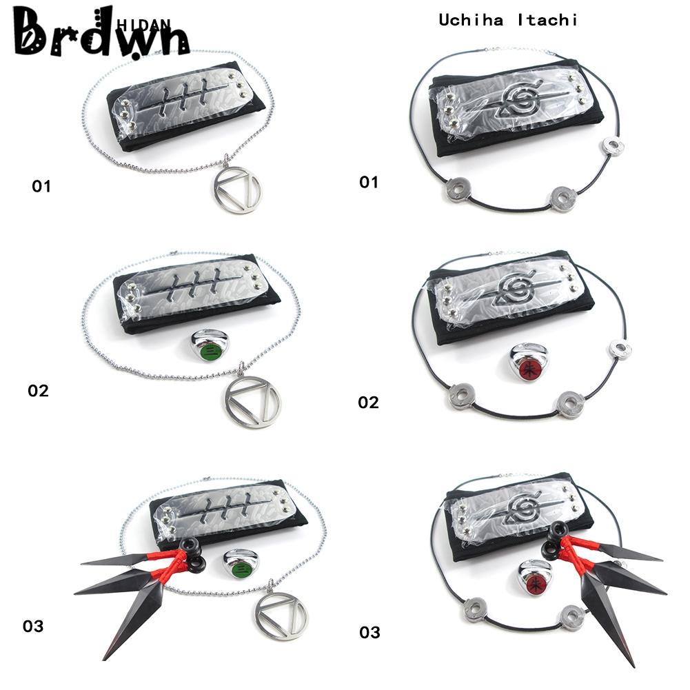 Brdwn Cosplay Akatsuki Hidan Itachi Logo Headband Necklace Ring Kunai