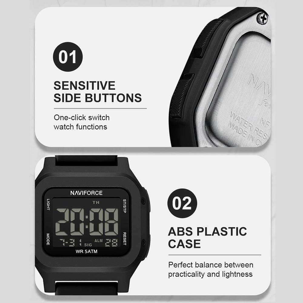 NAVIFORCE Original Men Digital Watch Square Case Silicone Strap Waterproof Calendar Date Chronograph Alarm Men Sports Leisure Watch NF7137
