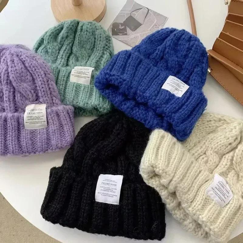 New Women's Winter Hat Beanie Hats For Women Knit Cap Fashion Warm Wool Couple Cap Bonnet Woman Winter Twist Female Bonnet