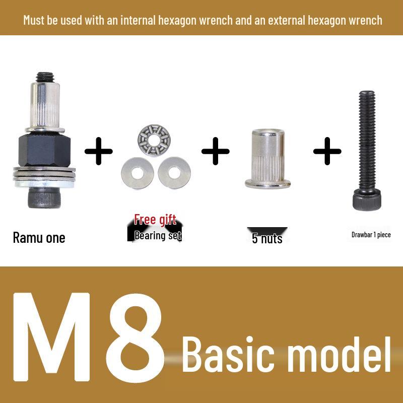 Multi-Purpose Electric Rivet Tool with Manual Wrench and Nut Head Attachment
