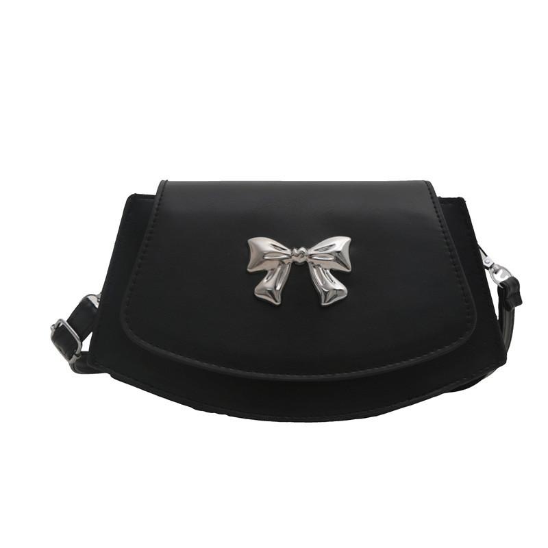 

Chic Bowknot Lock Closure Shoulder Bag For Women Stylish And Versatile Design In Black White Brown Khaki And Silver Colors чёрный