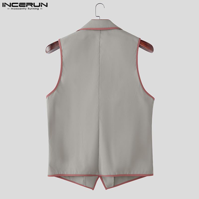 INCERUN Men Casual Lapel Neck Sleeveless Stitching Thin Waistcoat Tops