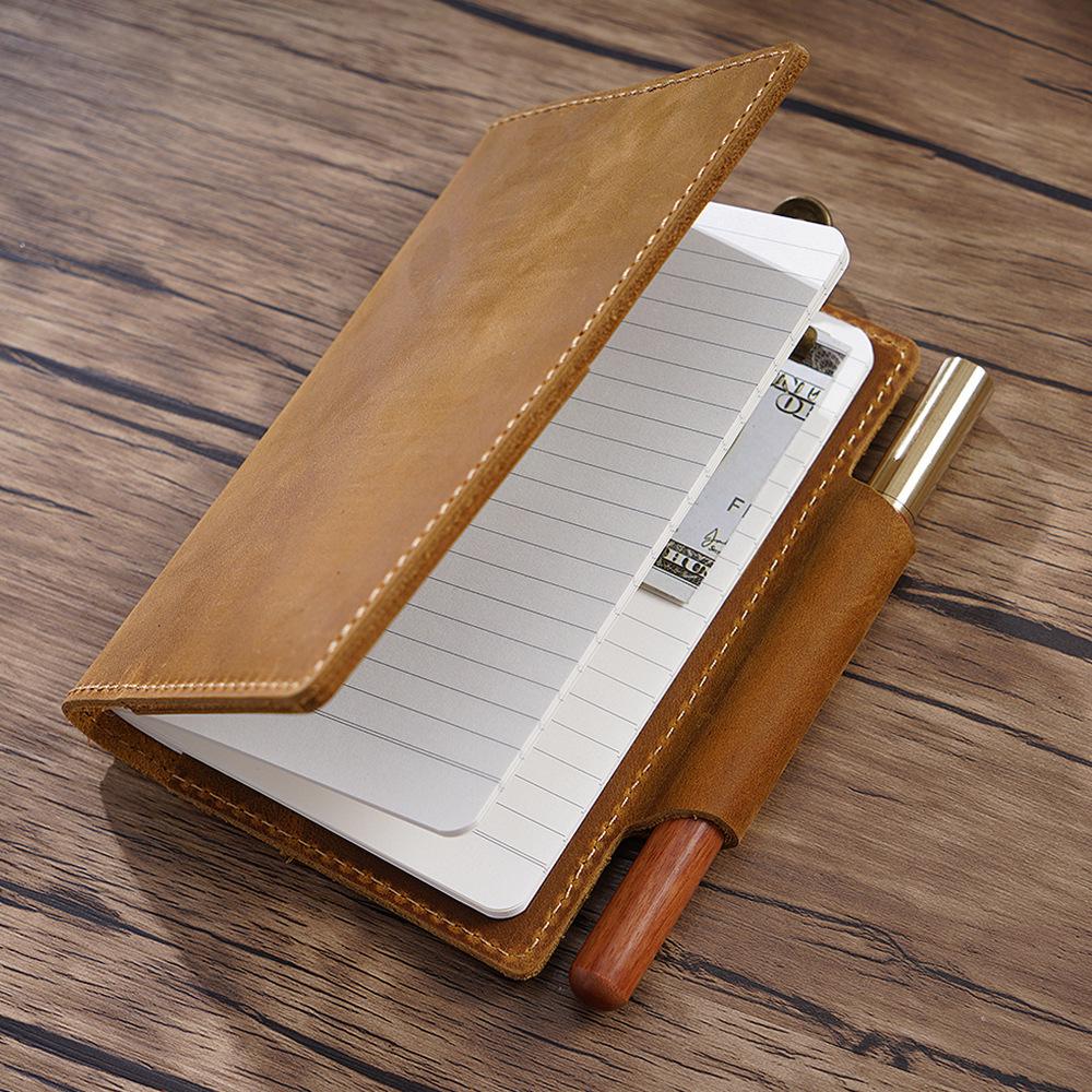 Leather Vintage Travel Notebook - Handmade Diary with Magazine Cover, Portable & In Stock