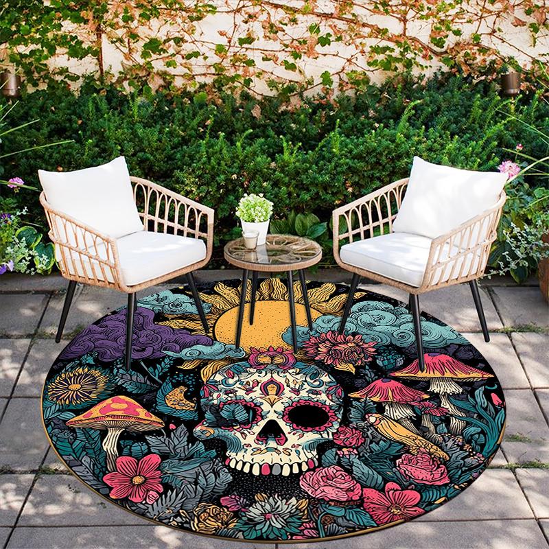 Skeleton Pattern Round rug,Carpet Rug for Living Room Bedroom Sofa Playroom Decor,Non-slip Floor Mat,Holiday Gifts and Birthday Gifts.
