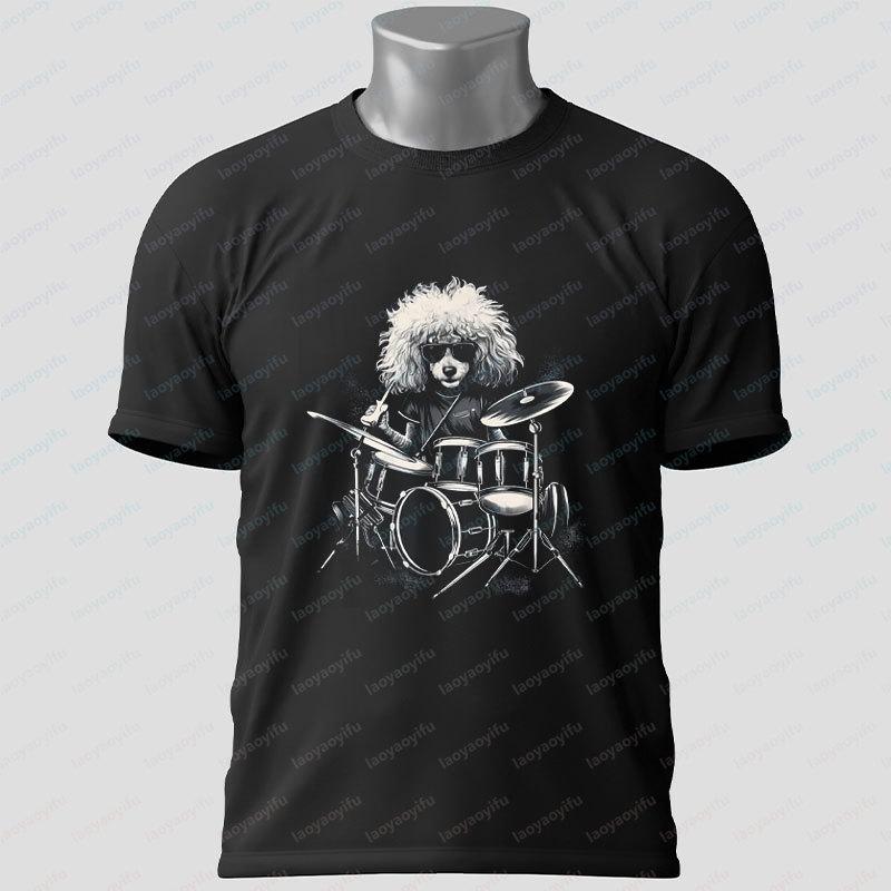 Unisex Unisex S Funny Poodle Drummer Graphic Tshirt Short Sleeve Casual Fashion Outdoor Tshirt For Drummers Music Lovers