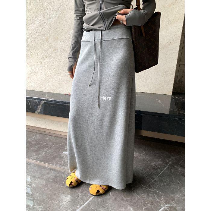 

Women s Solid Color A-line Midi Skirt: Casual, Simple, Slimming for Early Autumn XL светло-серый