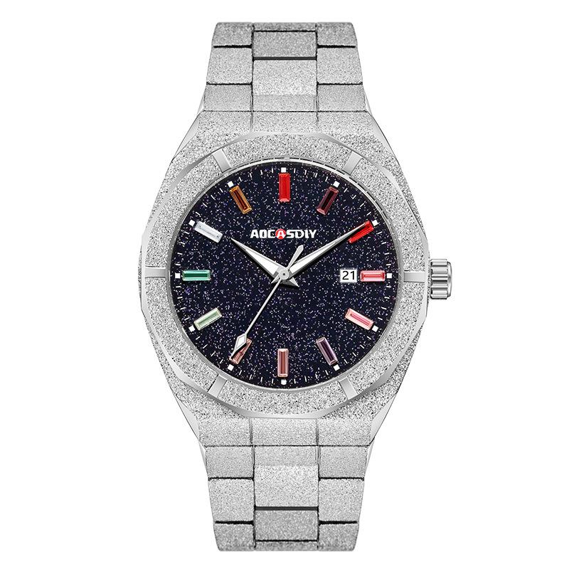 Waterproof Quartz Wristwatches Luxury All Stainless Steel Paul Rich Style Hip Hop Luminous Star Dust Frosted Watch