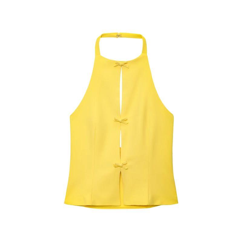 Summer New Product Women's Clothes French Style Design Bowknot Decoration Hanging Collar Backless Short Tops 4772009