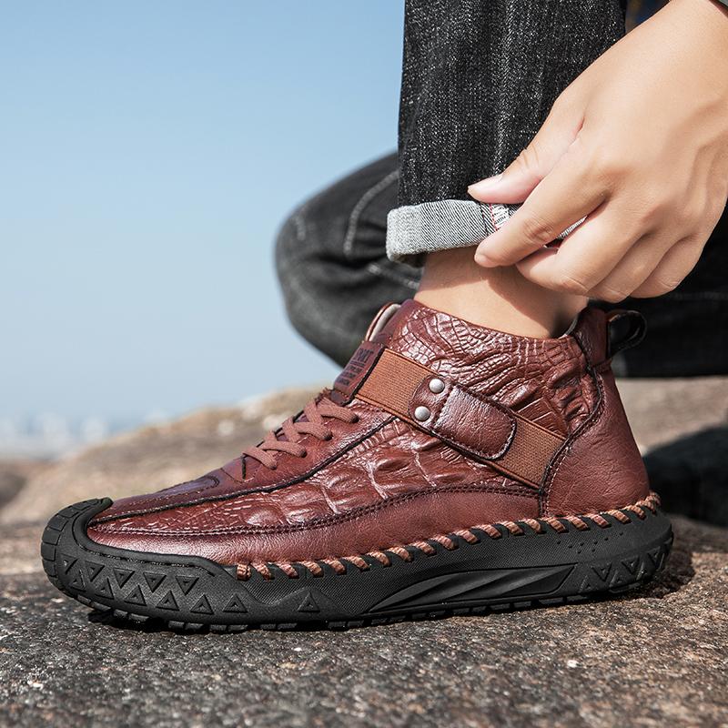 Autumn/Winter  Men's Casual Leather Shoes British-Style Driving Shoes Handmade High-Top Boots Moccasins Shoes