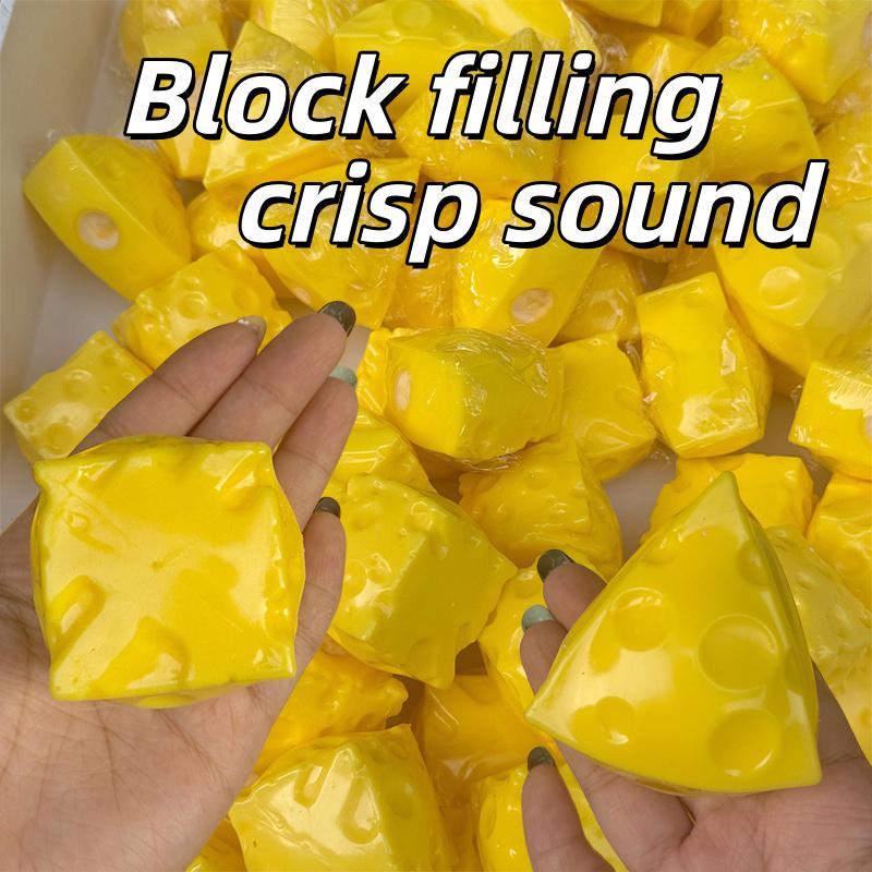 Crunchy Squishy Cheese Stress Ball Crispy Sound Squeeze Toy Round Blocks Filled Fidget Toy Asmr Sensory Stress Relief Toy Gifts