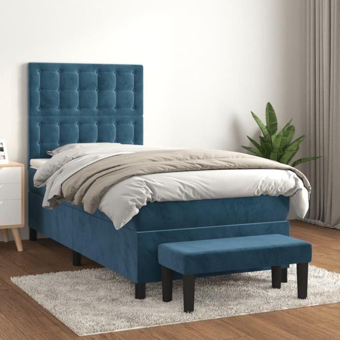 3138059 vidaXL Lit à sommier tapissier avec matelas Bleu foncé 90x190 cm