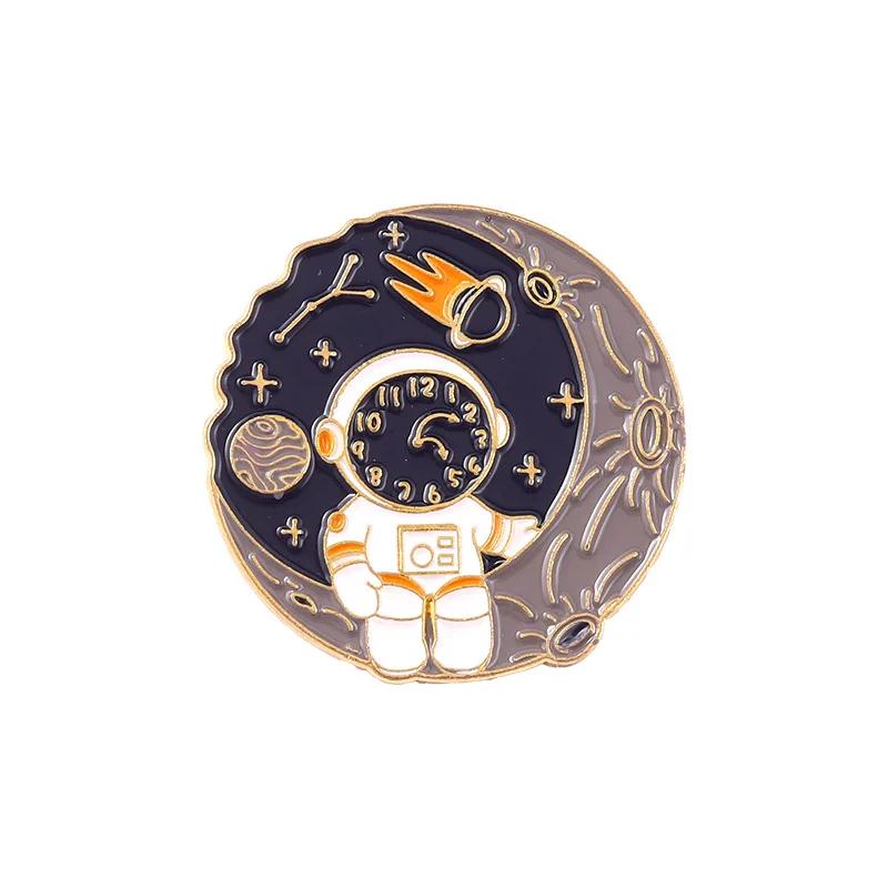 Astronaut Enamel Pins Planet Rocket Whale Star Moon Galaxy Coffee Metal Brooches Badges Pins Up Gift for Space Lover