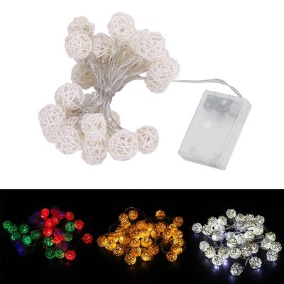 Globe Rattan Ball String Lights 30LED Battery Powered Night Lamp Hanging Decor