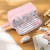 Astuccio Nero ad Alta Capacità Porta Penne Colore Unico Righello Custodia in Tela Materiale Scolastico Porta Regali Organizzatore a 2 Strati In