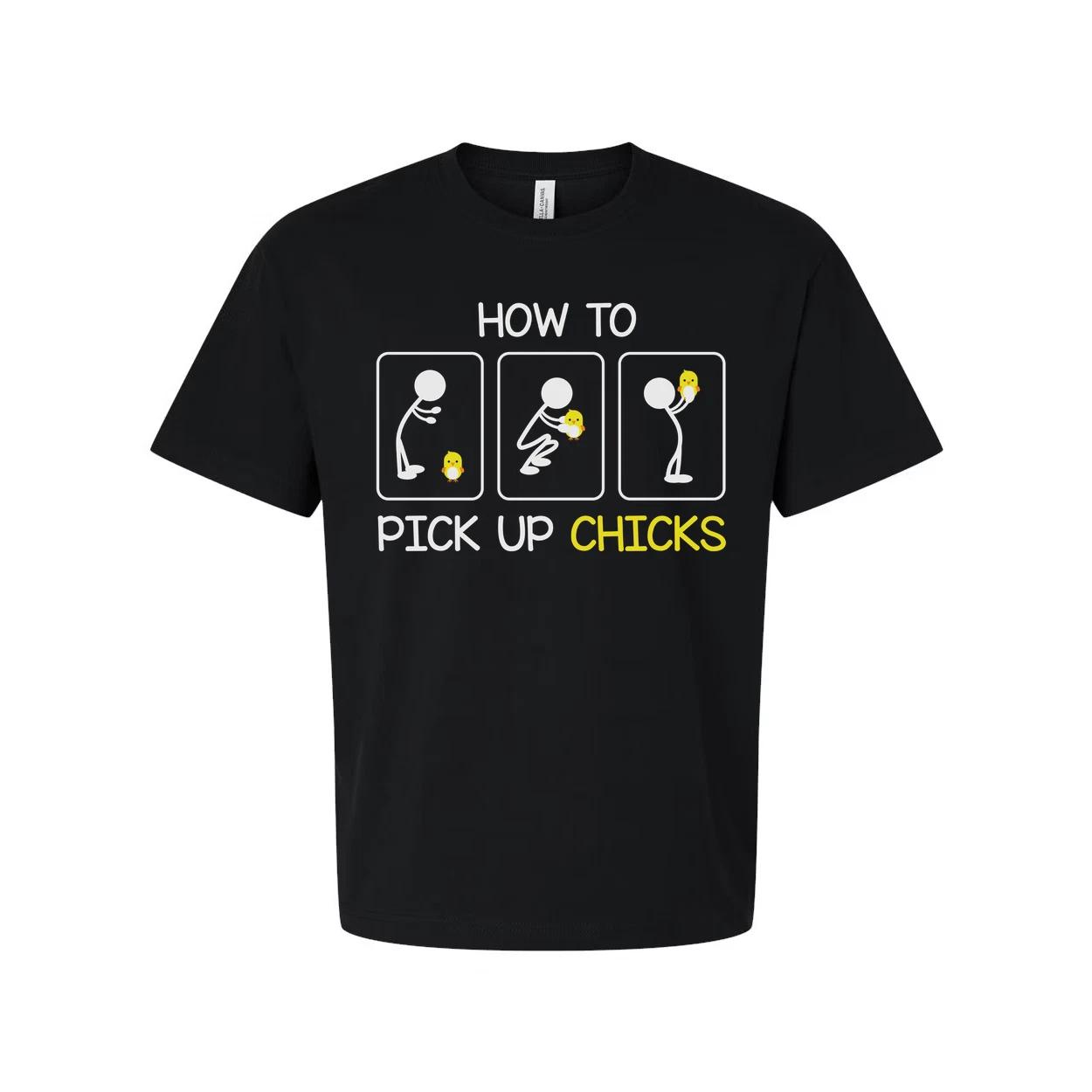 How To Pick Up Chicks Funny Graphic Unisex T Shirt With Chicks Emoji Illustratio S