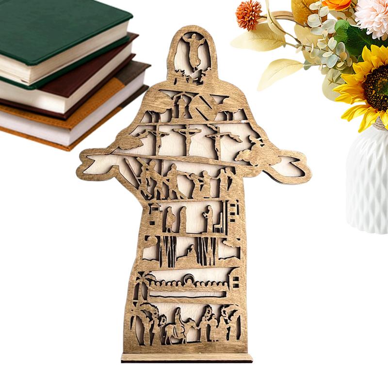 

Tomb Easter Tray Bundle Kit Cross Angel Tomb Easter Tray Decorative Ornament Wooden Christian Nativity Decoration CN