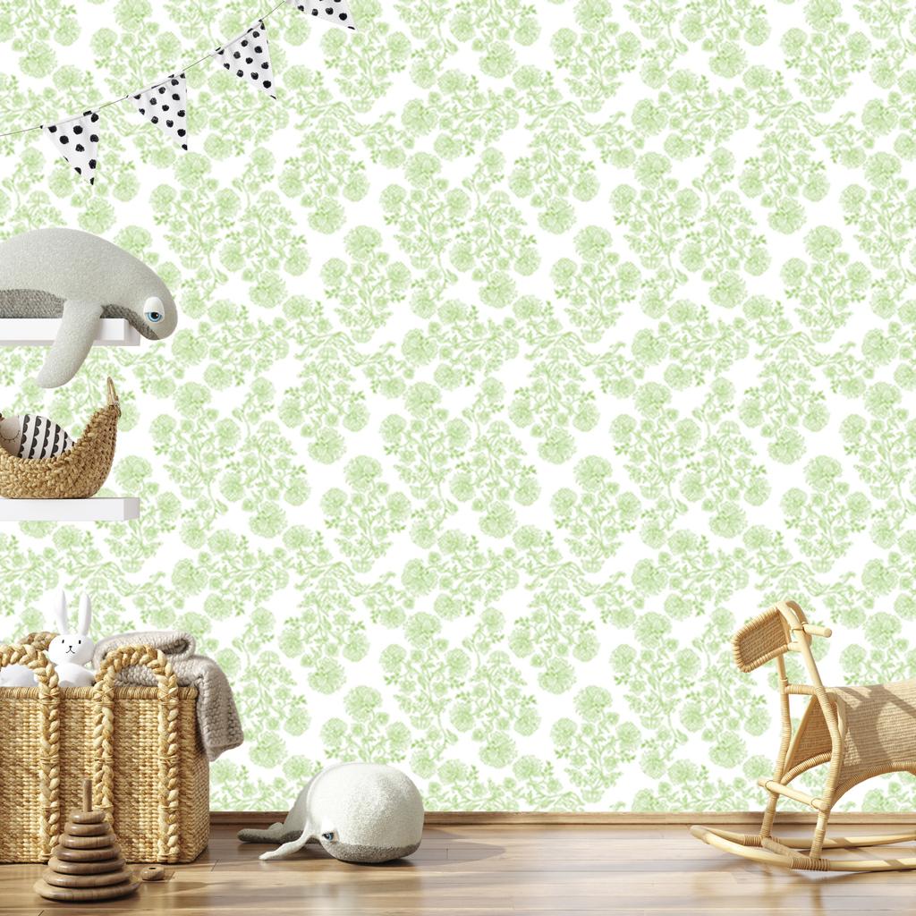 Wallpaper Flowers white and lime, lime background for living room and bedroom 50x1000