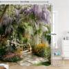 Garden Scene Shower Curtain Floral Arch Purple Wisteria Waterproof Bathroom Decor Nature Theme Home Textile Artistic Desig