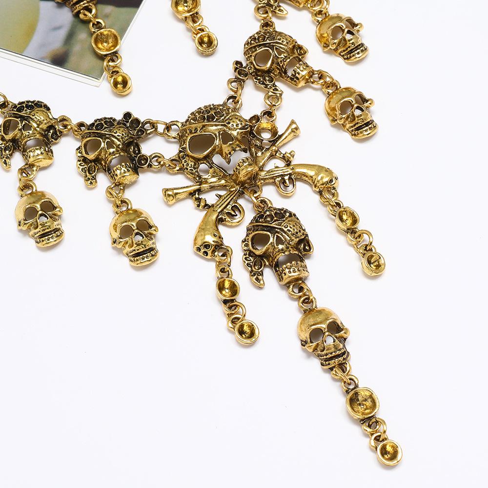 Vintage Goth Punk Skeleton Skull Statement Necklace Earrings for Men Women Party Accessories