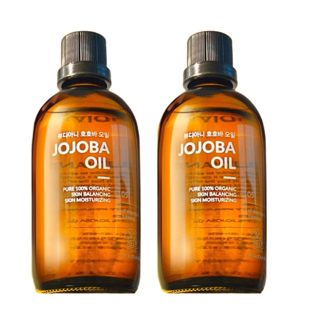BEAUDIANI 100% Organic Unrefined Jojoba Oil 100ml Duo Cold Pressed Pure Natural Moisturizer for Extremely Dry Skin Twin Pack K-Beauty Facial Oil