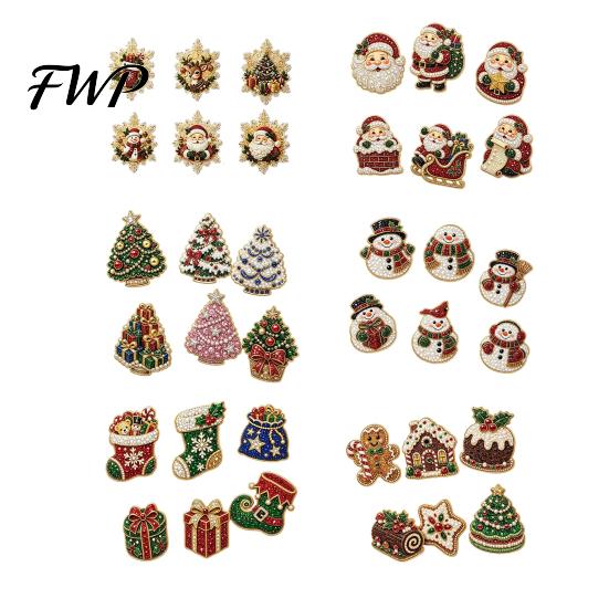Urlaubsparty-Gastgeschenke 6 Stück/Set Kühlschrankmagnete Kunst-Kit mit Kunstperlen, Weihnachts-Schneemann-Baum-Weihnachtsmann Funkelnde Strass-Verzierungen Magnete, DIY Mosaik