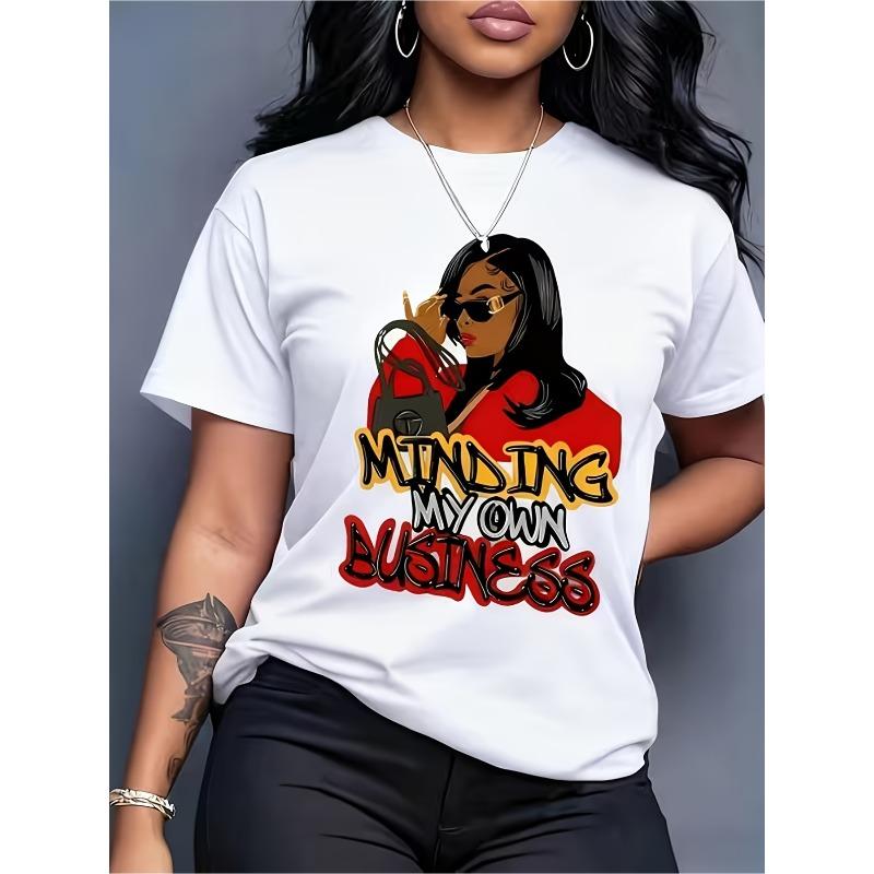 European size Trendy Chic Minding My Own Business Graphic T-Shirt | Perfect for Home, Outings, or Gifts | Ideal for Christmas, Valentine s Day S