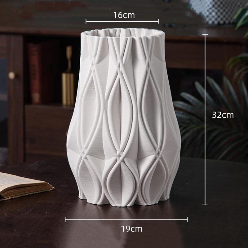 Three-dimensional Ceramic Vase White Geometric Circle Streak Flower Vase Ceramic Handicraft Floral Arrangement Accessories