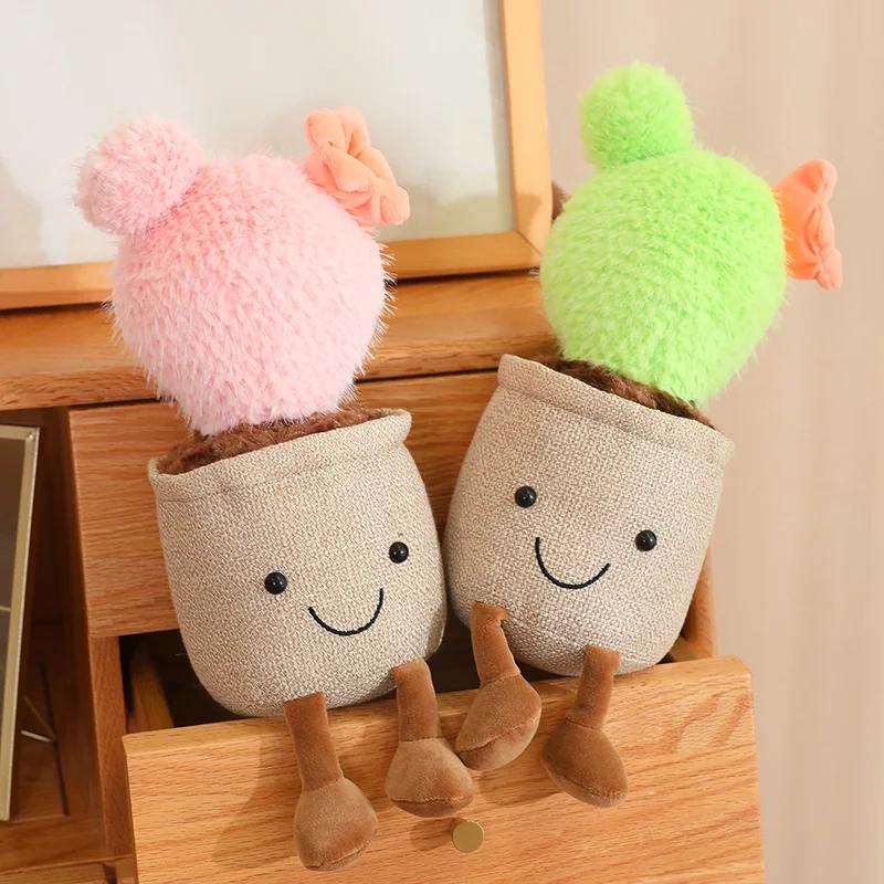 Cactus Seed Plant Plush Toy Succulent Plant Plush Stuffed Potted Flower Decoration Toy Creative Gift for Room Bookshelf Decor
