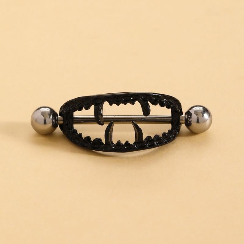 Openwork Fangs Ear-Piercing Jewelry with a Visible Straight Barbell and Ball Ends for Stacked Cartilage Styling Looks