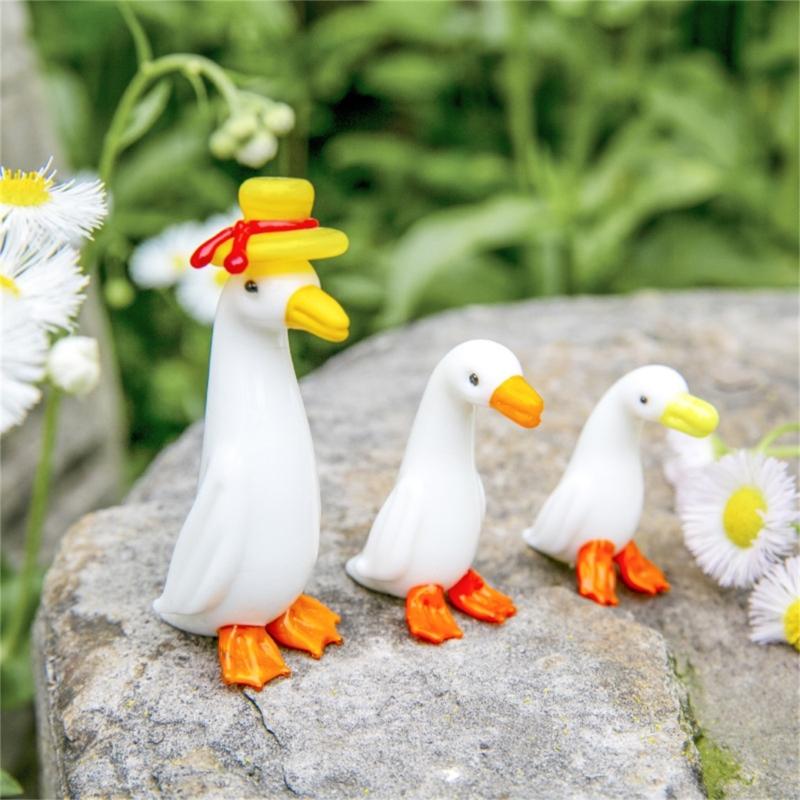 Glass Duck Miniature Statue Cute and Colorful Animal Figurine Decorations for Home Office and Garden Landscape Display