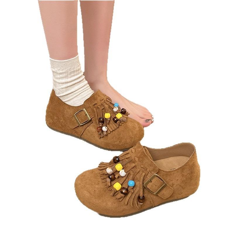 Women's Shoes Flat Tassel Niche Bohemian Women's Outer Wear Spring and Autumn Mary Jane Grandma