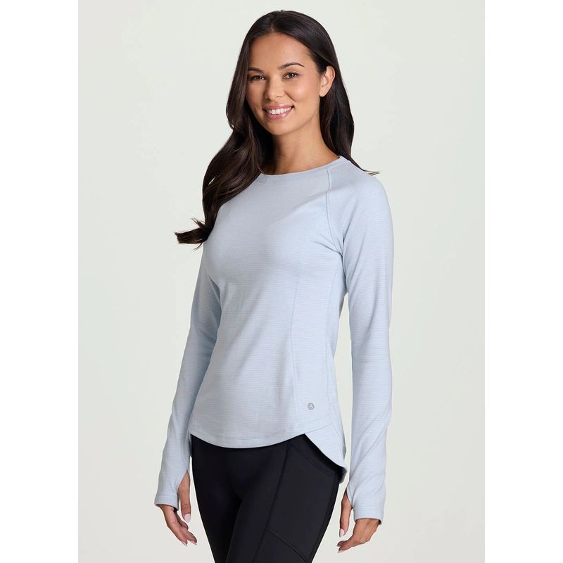 

European and American Style Autumn and Winter New Brushed Velvet Women s Base Layer Round Neck Long-Sleeve T-Shirt Yoga Wear Sports Quick-Dry Clothing Light Blue L