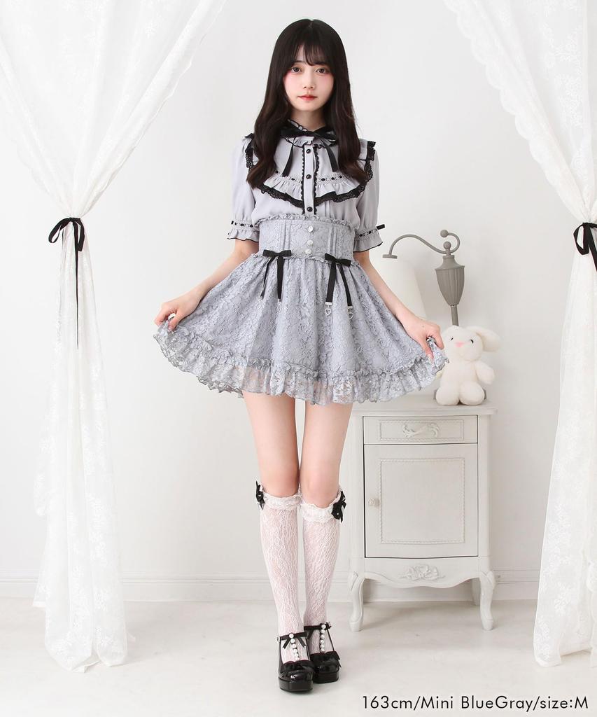 Choose your favorite lace frill ribbon skirt, long, lavender gray, size 3L, mass-produced, landmine style, sickly cute, Yumetenbo