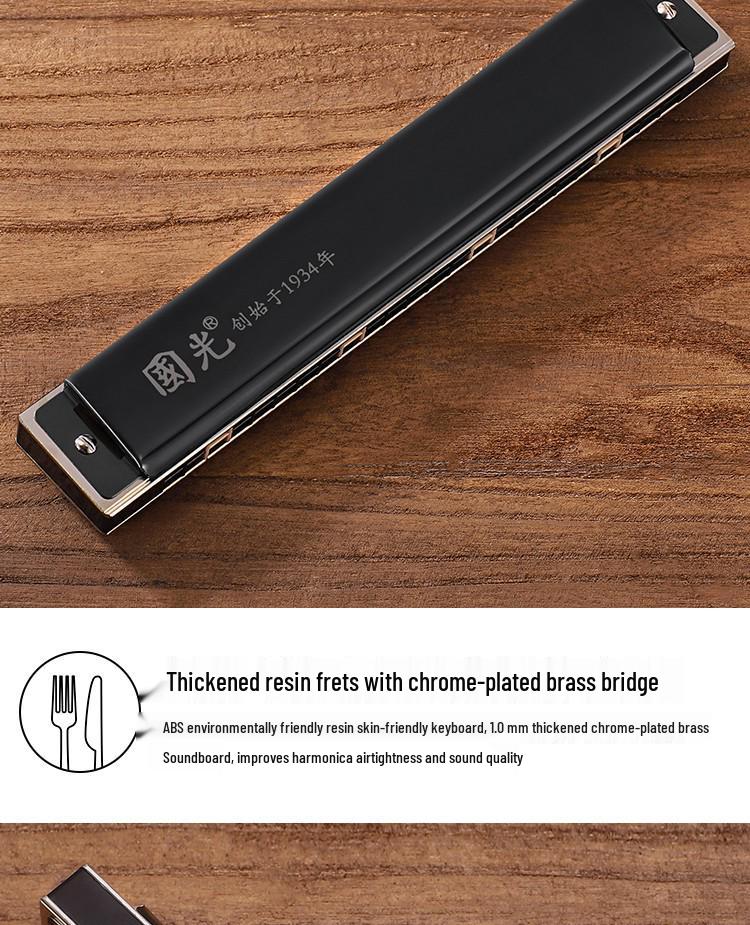 Guoguang 24-Hole Harmonica Set: Beginner to Pro Level, Double Reed, 12 Keys, Suitable for All Ages.