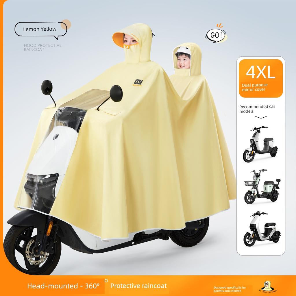 Electric Vehicle Raincoat for Two People, Suitable for Electric Scooters, Parent-Child Full-Body Protection Against Heavy Rain, Enlarged and