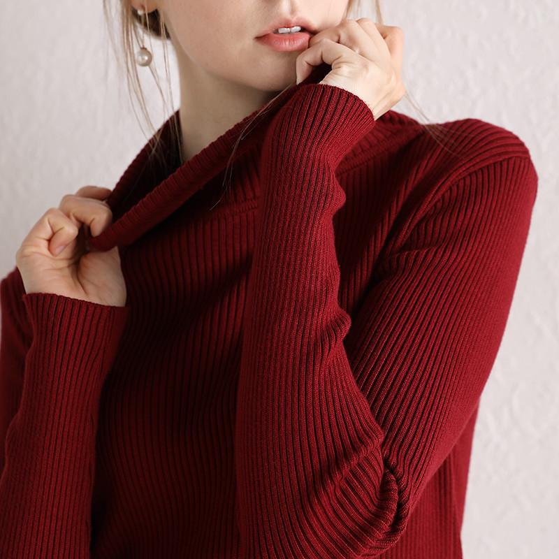 Women's Long-Sleeve Knitted Turtleneck Sweater - Slim Fit Solid Color Pullover for 2024 Autumn/Winter.