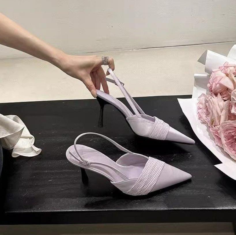 Designer Narrow Band Buckle Strap Pumps Women Sandals Sexy Pointed Toe Thin Heels Wedding Banquet Dress Mule slingback femme