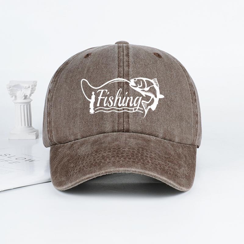 

Classic Fishing Quote Print Washed Baseball Cap Adjustable Unisex Gift For Fishermen & Dad кофейный
